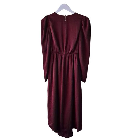 Express Dress Long Sleeve V Neck Wrap Ruffle Hi Lo Maxi Burgundy Red Size XS - Picture 4 of 11